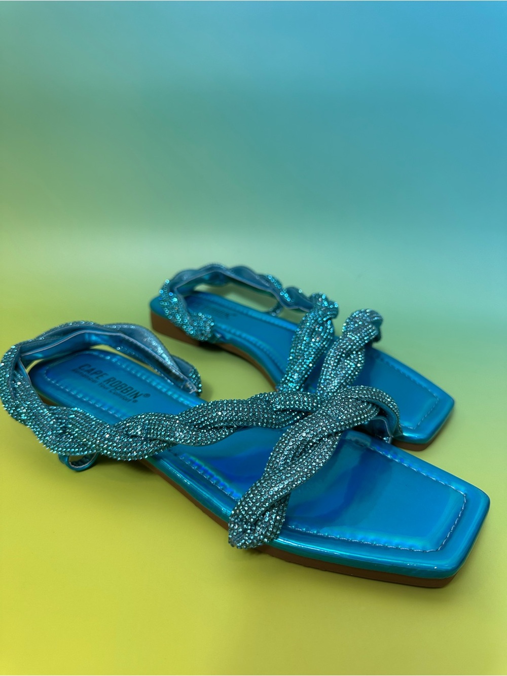 Cape Robbin Teal Braided Rhinestone Strap Sandals